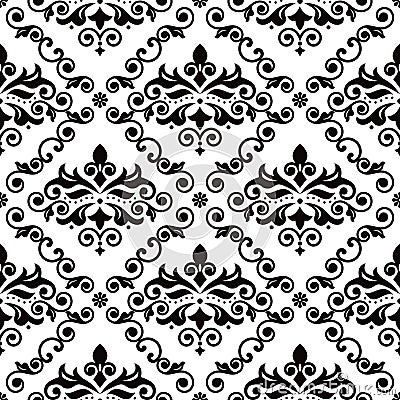 Luxury arabic Damask wallpaper or fabric print pattern, retro textile vector seamless design in black and white Vector Illustration