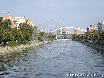 Dambovita river in uptown Bucharest Stock Photo