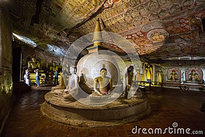 Stupa and statues inside Dambulla Cave Temple, Sri Lanka Editorial Stock Photo