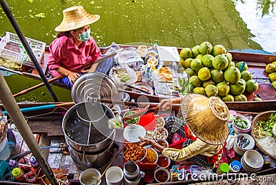 Damnoen Saduak Floating Market during covid lockdown in Ratchaburi, Thailand Editorial Stock Photo