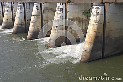 Dams are released for agriculture. Watergate and discharge. Stock Photo