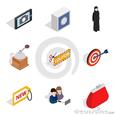 Damsel icons set, isometric style Vector Illustration