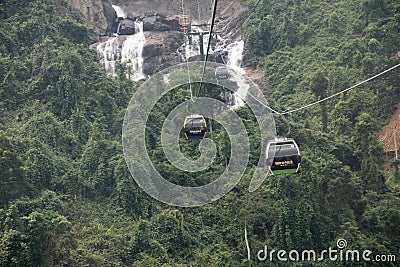 Danang,Vietnam - December 10,2019: Beautiful scenery view from the cable car in Banahill resort,This is the most longest cable car Editorial Stock Photo