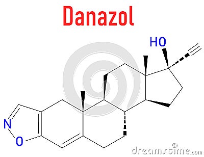 Danazol endometriosis drug molecule. Skeletal formula. Chemical Structure Vector Illustration