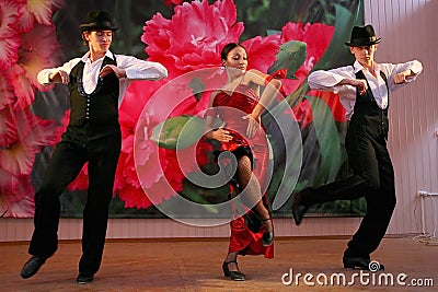 Dance Carmen. national dance exotic dance number in Spanish style performed by the ensemble dancers of Latin American dances. Editorial Stock Photo
