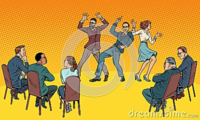 Dance competition. Dancing people and jury Vector Illustration