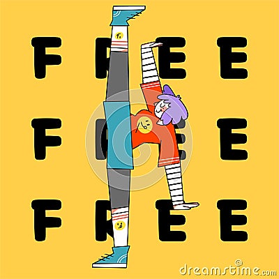 Dance and Free Yourself Teen Girl Concept Doodle Vector Illustration Vector Illustration