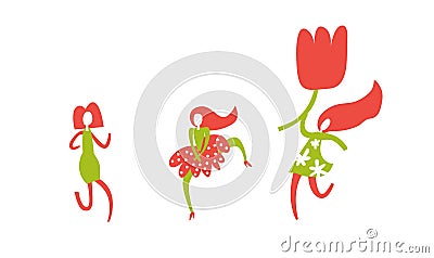 Dance girls with flowers vector illustration in cartoon style Vector Illustration