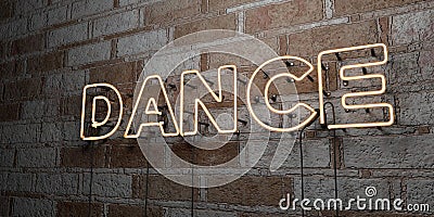 DANCE - Glowing Neon Sign on stonework wall - 3D rendered royalty free stock illustration Cartoon Illustration