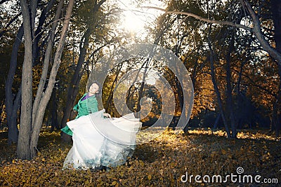 Dance in the golden forest Stock Photo
