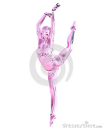 Dance gymnast robot woman. Metal pink droid Cartoon Illustration