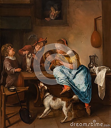 The Dance Lesson, painting by Jan Steen Stock Photo