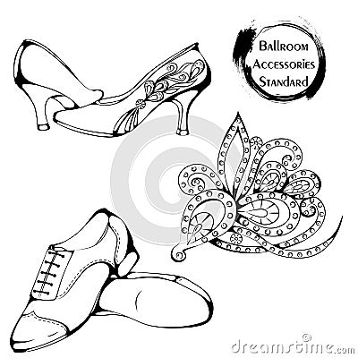 Dance line ballroom standard accessories Vector Illustration