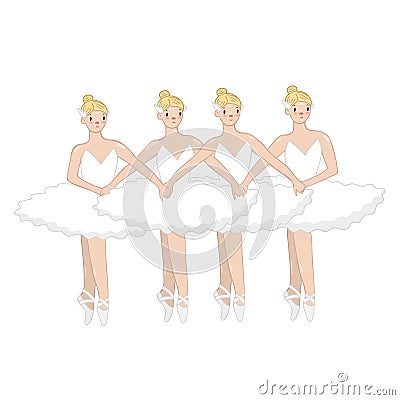 Dance of the little swans. Four ballerinas on a white background. Vector graphics Stock Photo