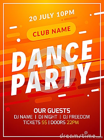 Dance party disco flyer poster music event banner template design. Party night modern background Vector Illustration