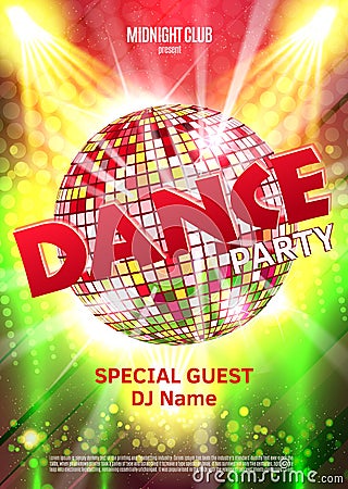 Dance Party Poster Background Template - Vector Illustration. Disco ball Vector Illustration