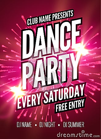 Dance Party Poster Template. Night Dance Party flyer. Club party design template on dark colorful background. Club free Vector Illustration