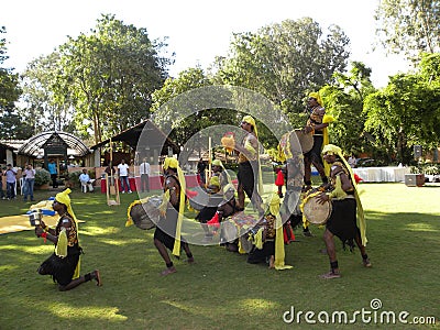 Bangalore, Karnataka, India - January 1, 2009 Dance performance artists performing Dollu Kunitha, popular drum dance of Karnataka Editorial Stock Photo