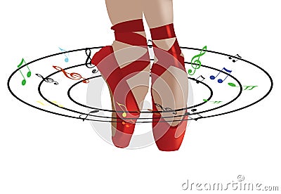 Dance shoes with musical notes Vector Illustration