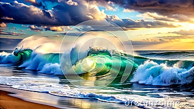 The Dance of the Waves A Captivating Symphony of Ocean Movement and Energy Generative AI Algorithmically generated Stock Photo