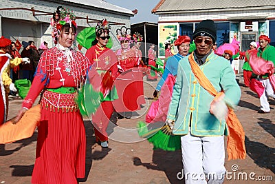 Dance Yangge at north china during New year Editorial Stock Photo