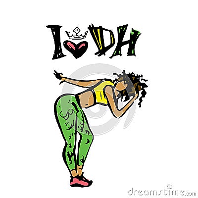 Dancehall girl, hand drawn,female character dancing,booty dance Vector Illustration