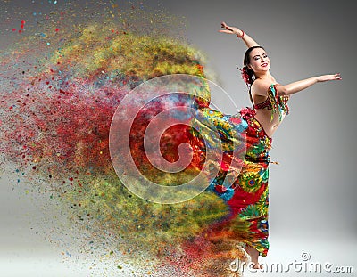 Dancer with disintegrating dress. Stock Photo