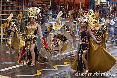 Inca dancers parading at the Ouro Carnival in Bolivia Editorial Stock Photo
