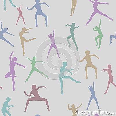 Assorted silhouette illustrations of dancers in a repeating background Stock Photo