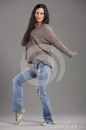 Dancer in ripped jeans Stock Photo