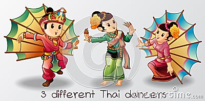 Vector isolated dancer Thai cartoon characters. Vector Illustration