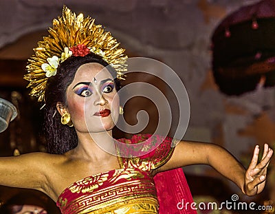 Dancer in Ubud performs Legong, a Balinese Dance Editorial Stock Photo