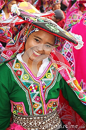 Peruvian dancer in traditional dress at the annual Fiesta del Cusco, 2019 Editorial Stock Photo