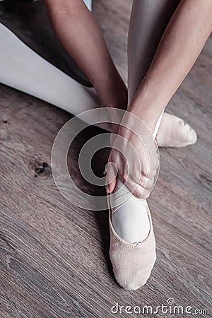 Top view of a female feet in the dancing shoe Stock Photo