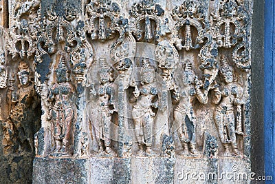 Kashivishvanatha Temple, Lakundi, Karnataka State, India. Inscriptions and motifs Editorial Stock Photo