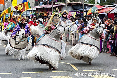 Dancers with a horse costume perform at the Hikkaduwa Perahara in Sri Lanka. Editorial Stock Photo