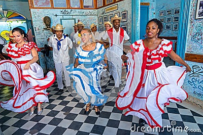 Dancers and musicians perform cuban folk dance Editorial Stock Photo