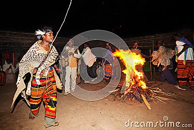 Dancers of the tribe Dorze, near Arba Minch in southern Ethiopia Editorial Stock Photo