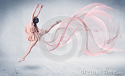Dancing ballet performance artist with abstract swirl Stock Photo