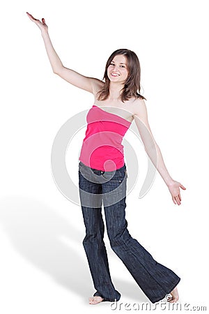 Dancing barefooted young woman Stock Photo