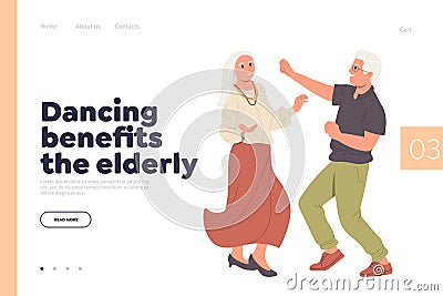 Dancing benefits elderly idea for landing page of dance studio providing training class for seniors Vector Illustration