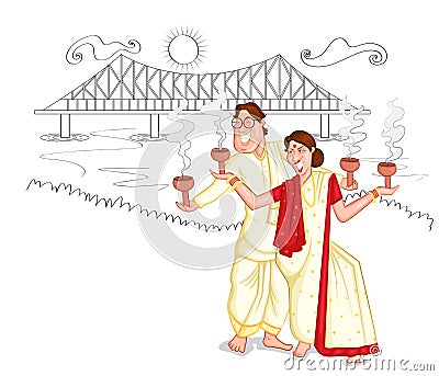 Dancing Bengali couple Vector Illustration