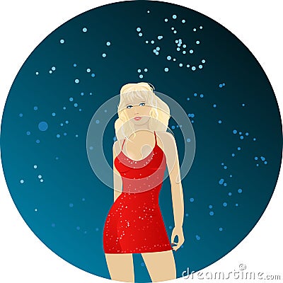 Dancing blond women in red dress Vector Illustration