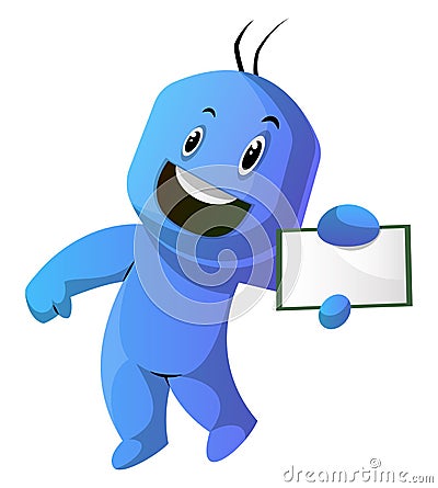 Dancing blue cartoon caracter with a notepad illustration vector Vector Illustration