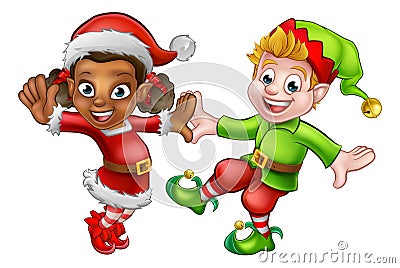 Dancing Christmas Elves Vector Illustration