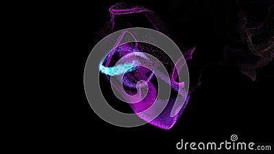Dancing colored particles creating gaseous woven curls. Computer generated abstract dust background. 3d rendering of Stock Photo