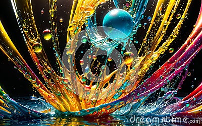 Dancing Colors Exploring Abstract Art and Fluid Dynamics Through Macro Photography Stock Photo