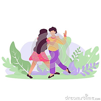 Dancing couple. Male and female characters. Funny pair dance Vector Illustration