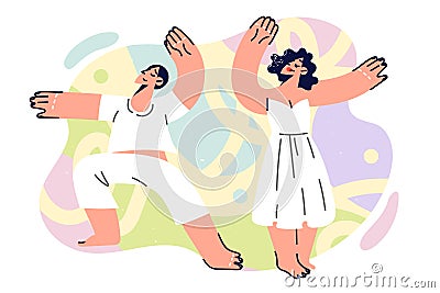 Dancing couple of man and woman performs dance together making movements from kizomba or mamba Vector Illustration