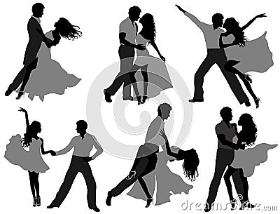 Dancing couple silhouettes Vector Illustration